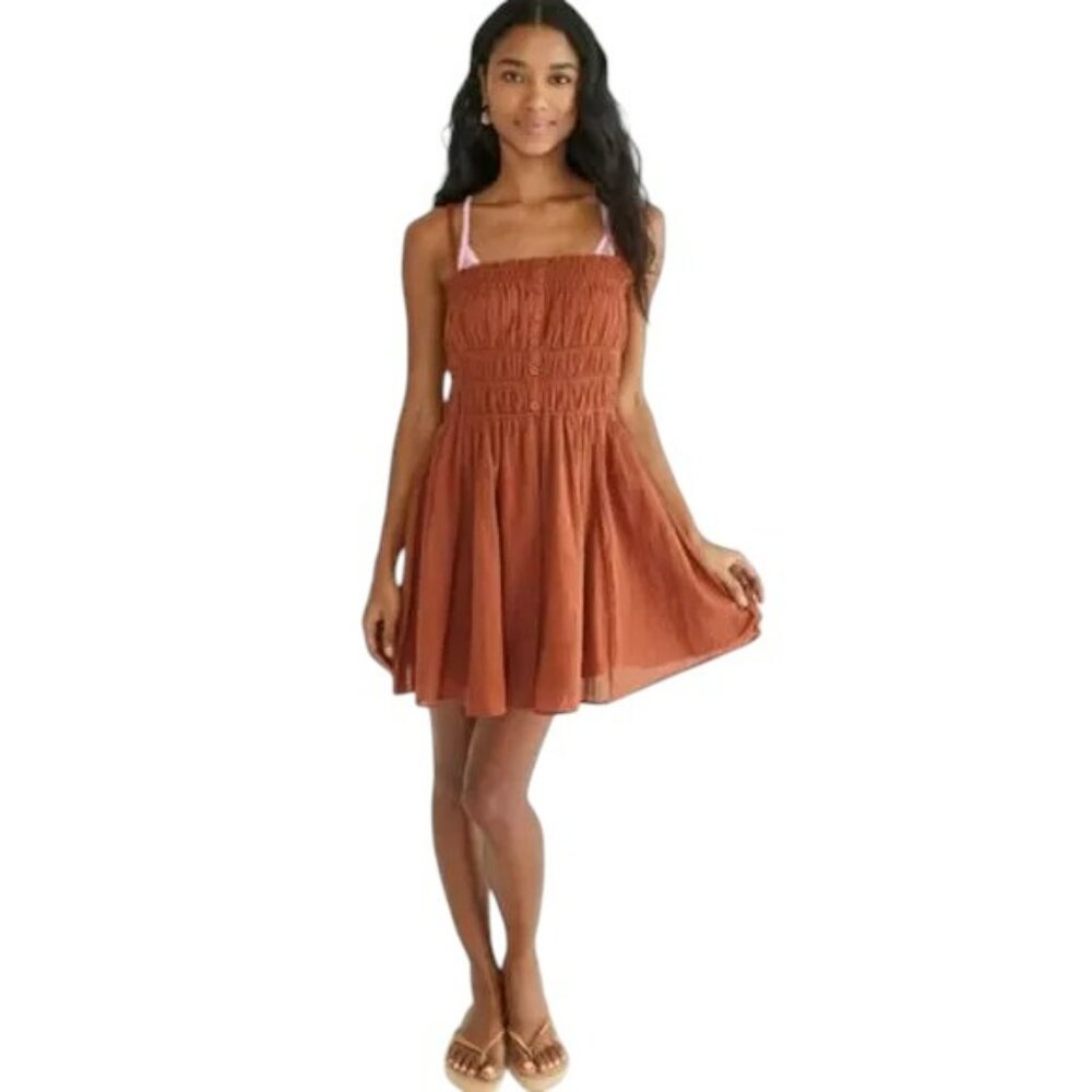 Aeropostale Cinnamon Smocked Cotton Mini Dress XL • Boho Summer Beachy Vacation